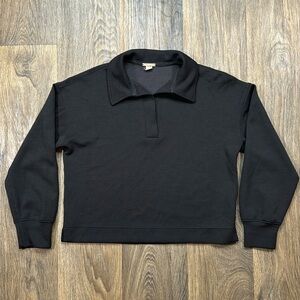 Black Cropped Long Sleeve Preppy Top